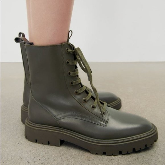 Zara Olive Combat Boots - Picture 3 of 8